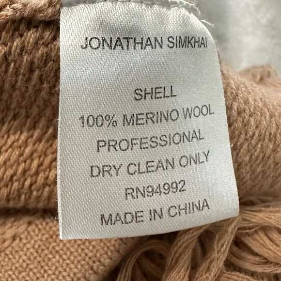 Jonathan Simkhai Loopy Yarn Cold Shoulder Pullover Tan  Turtleneck Sweater - Picture 2 of 16